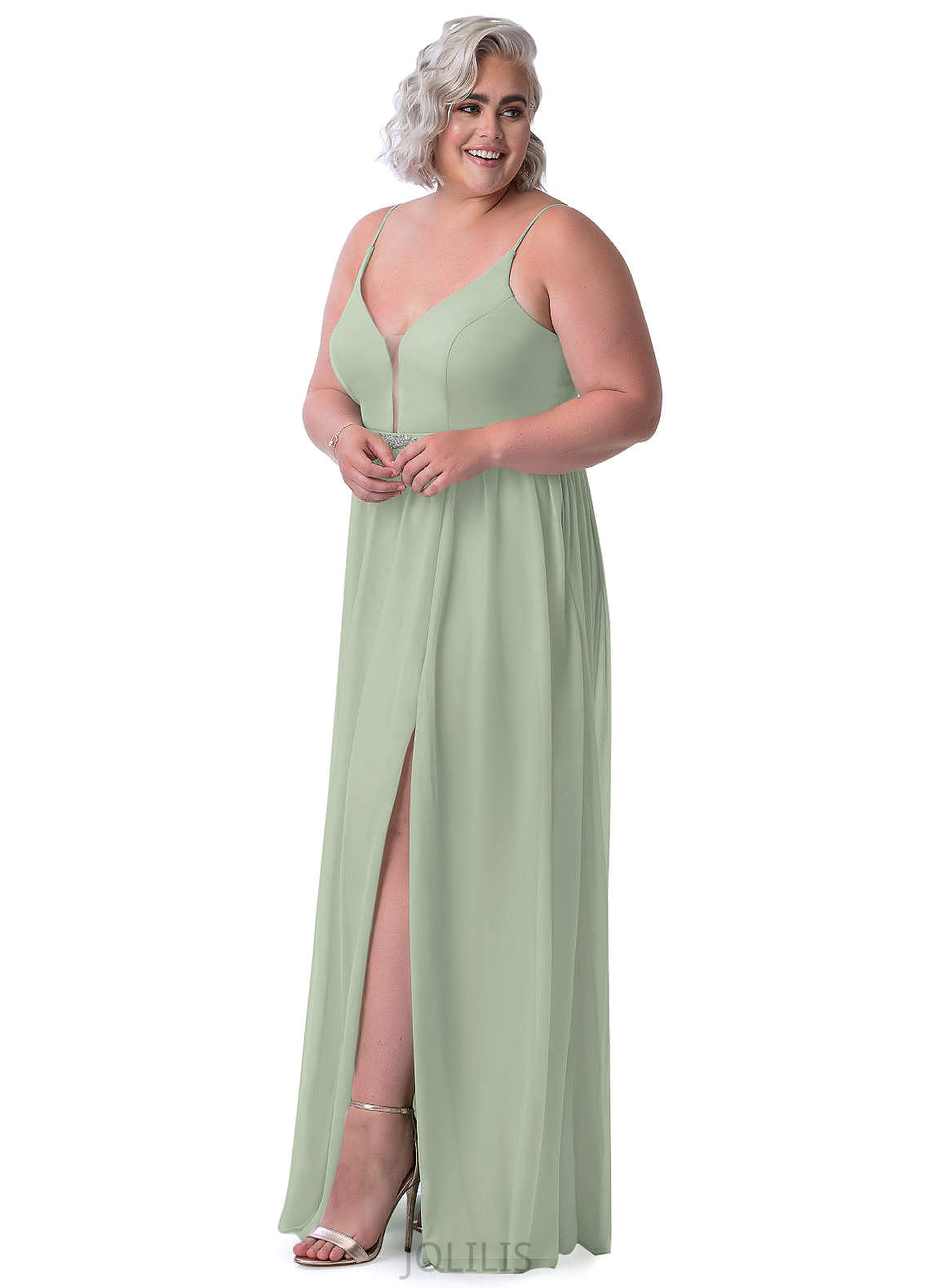 Charlee A-Line/Princess V-Neck Natural Waist Sleeveless Floor Length Bridesmaid Dresses