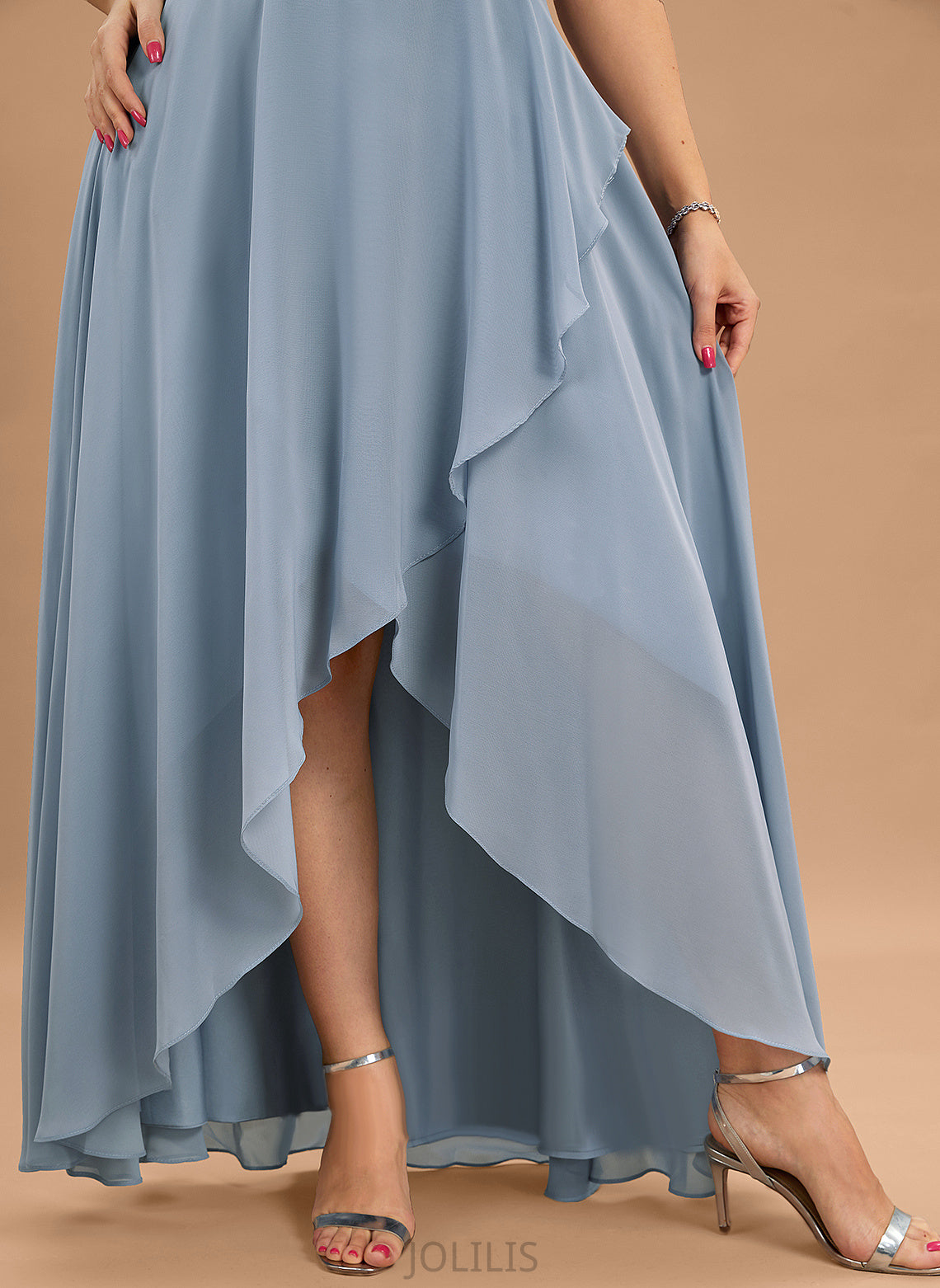 Chiffon Gabrielle Asymmetrical V-neck Prom Dresses A-Line