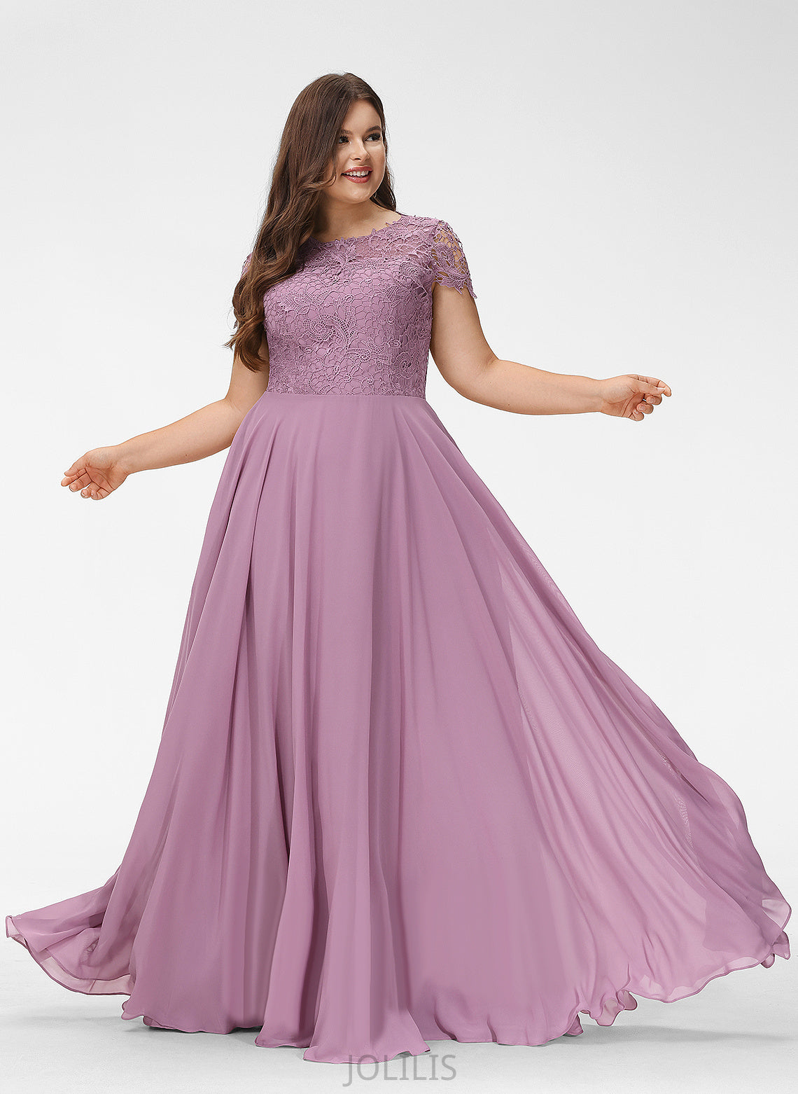 Chiffon Floor-Length Sidney Lace A-Line Scoop Prom Dresses