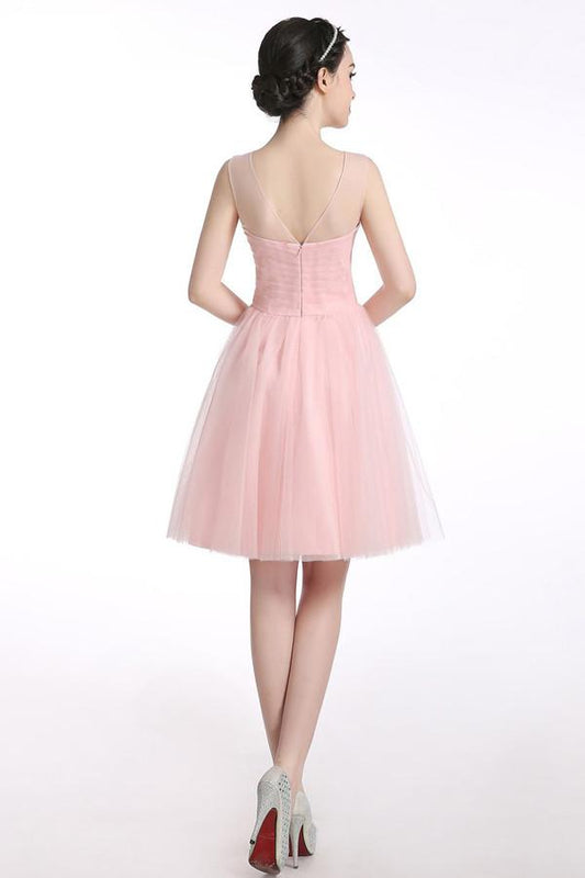 Tulle Pink Appliques Prom Dresses Homecoming Dress ED44