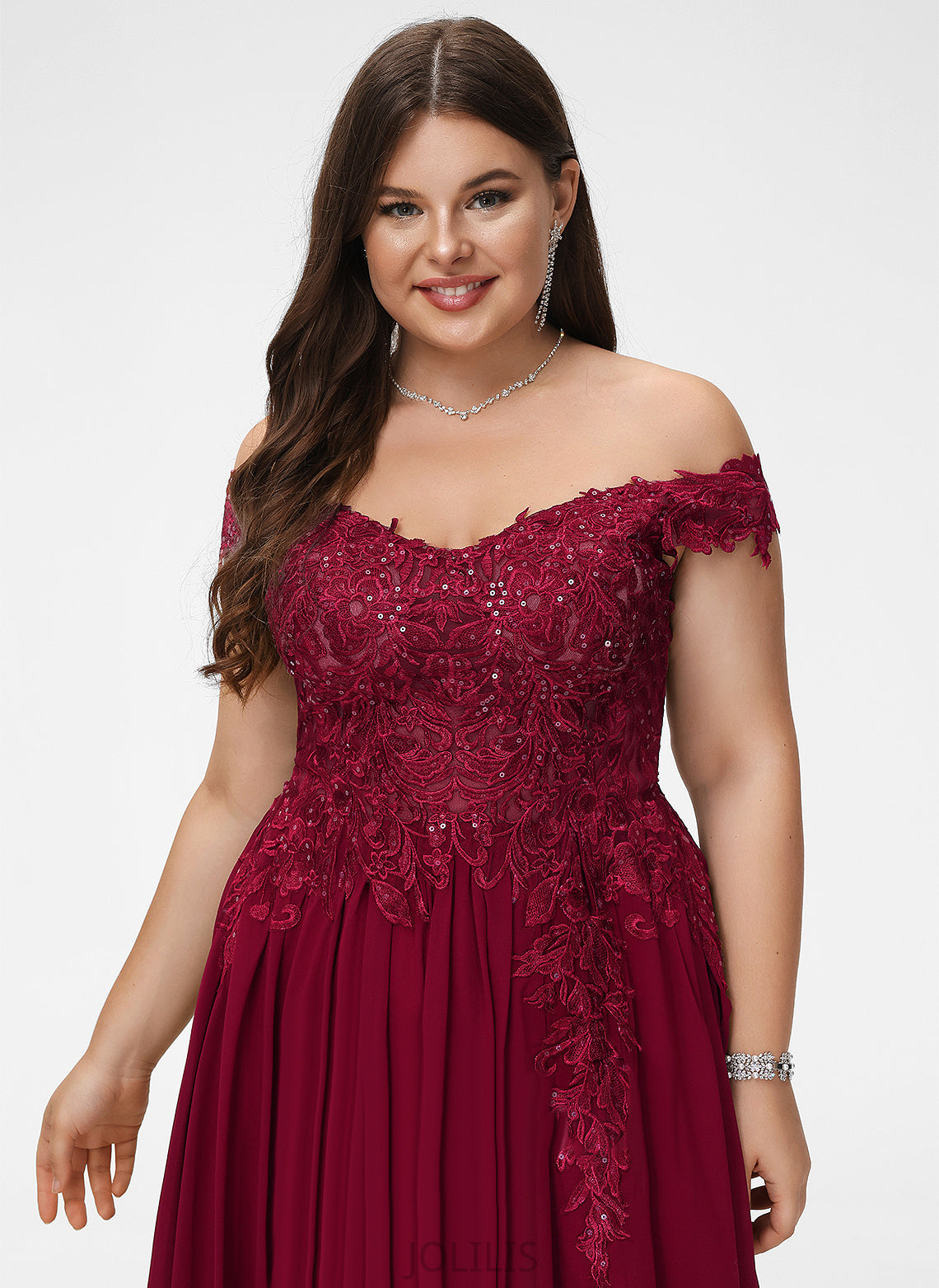 Off-the-Shoulder Train Janet With Sequins Prom Dresses Chiffon A-Line Sweep