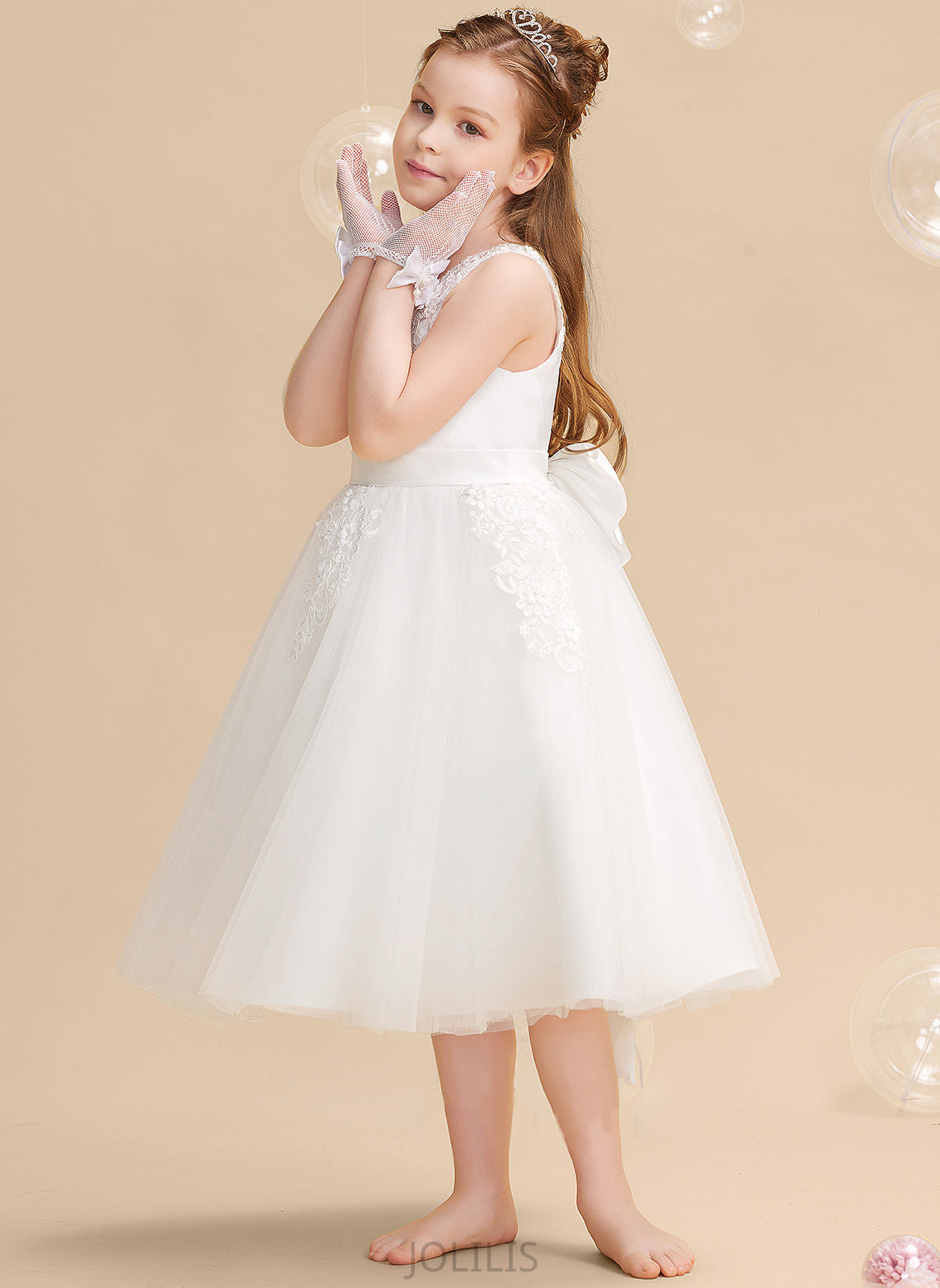 '- Flower Girl Dresses Sleeveless With Rhoda Girl Tea-length Tulle/Lace Dress Neck Flower A-Line Beading/Flower(s) Scoop