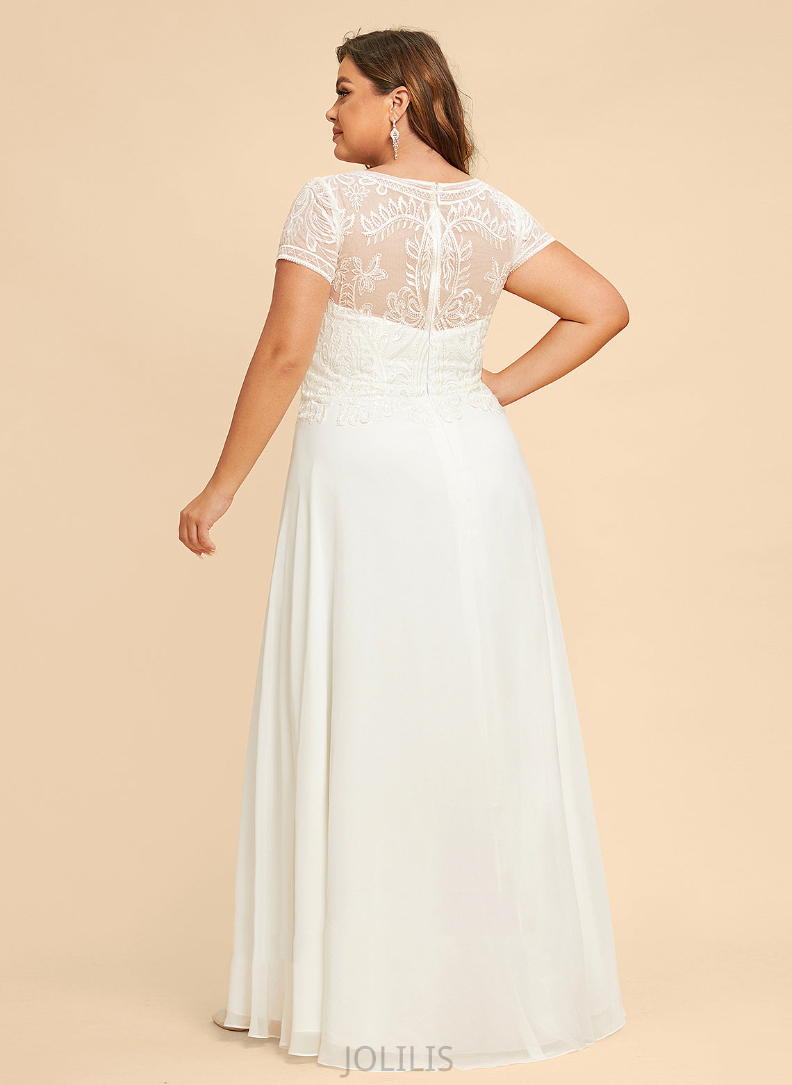 Chiffon Sequins Neck Dress Ada Wedding Dresses With Scoop Lace Wedding Floor-Length