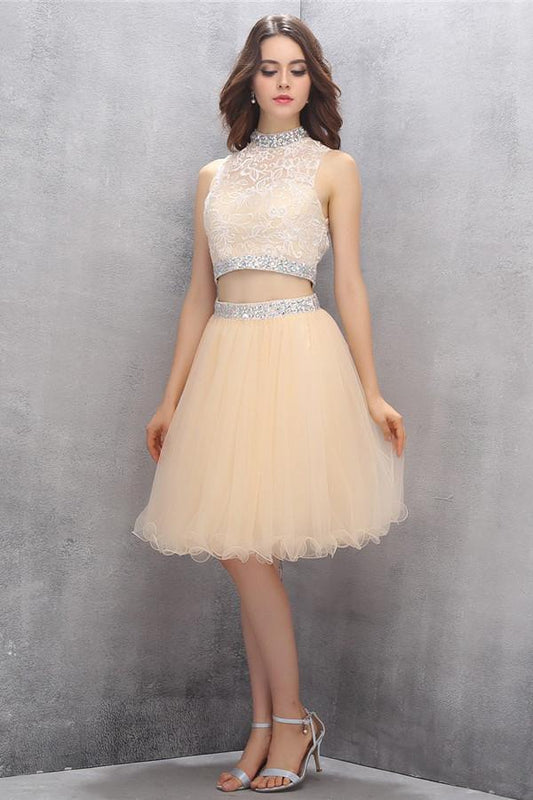 Two Piece High Neck Tulle  Red Beading Homecoming/Prom Dresses  ED78