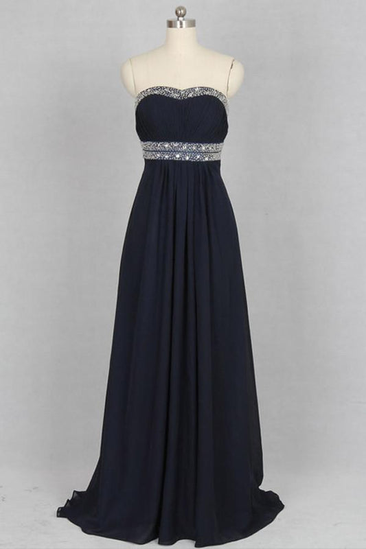 Sweetheart Chiffon Crystals Black Long Prom/Party Dress S06