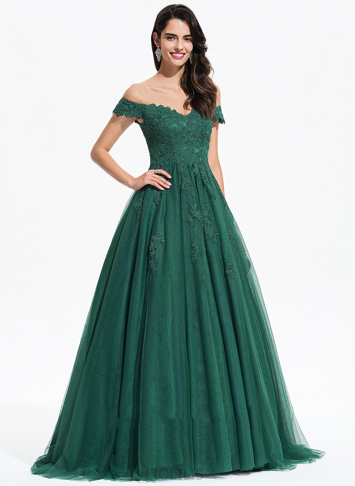 Tulle Train Aliyah Sweep V-neck Ball-Gown/Princess Prom Dresses