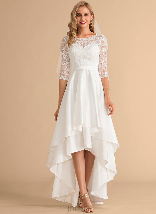 Asymmetrical Satin Wedding Dresses Lace A-Line Karla Wedding Scoop Dress