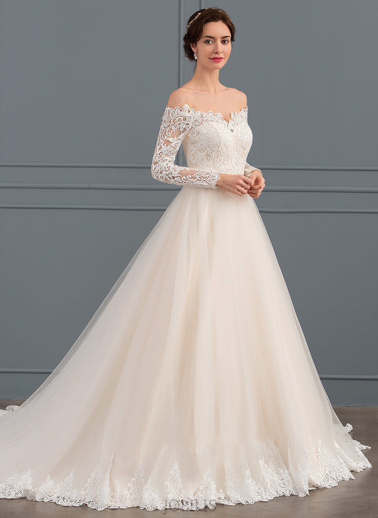 Train Catalina Chapel Tulle Wedding Off-the-Shoulder Wedding Dresses Dress Lace Ball-Gown/Princess