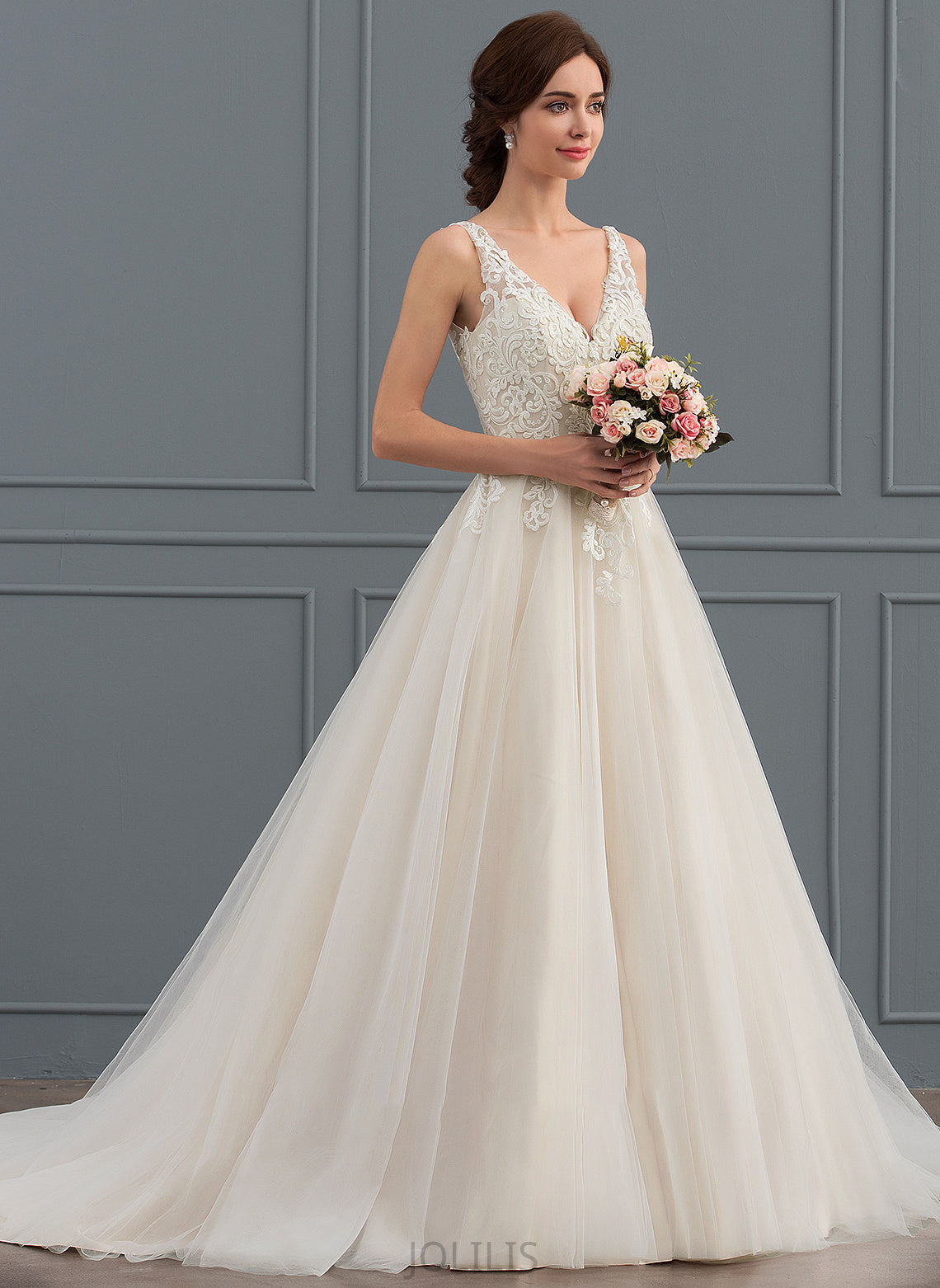 Aubrie Ball-Gown/Princess Train Dress Court Wedding Dresses V-neck Tulle Wedding