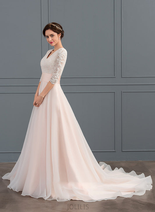 Ruffle Wedding Dresses Organza Rosemary Ball-Gown/Princess With Wedding Dress Court V-neck Train