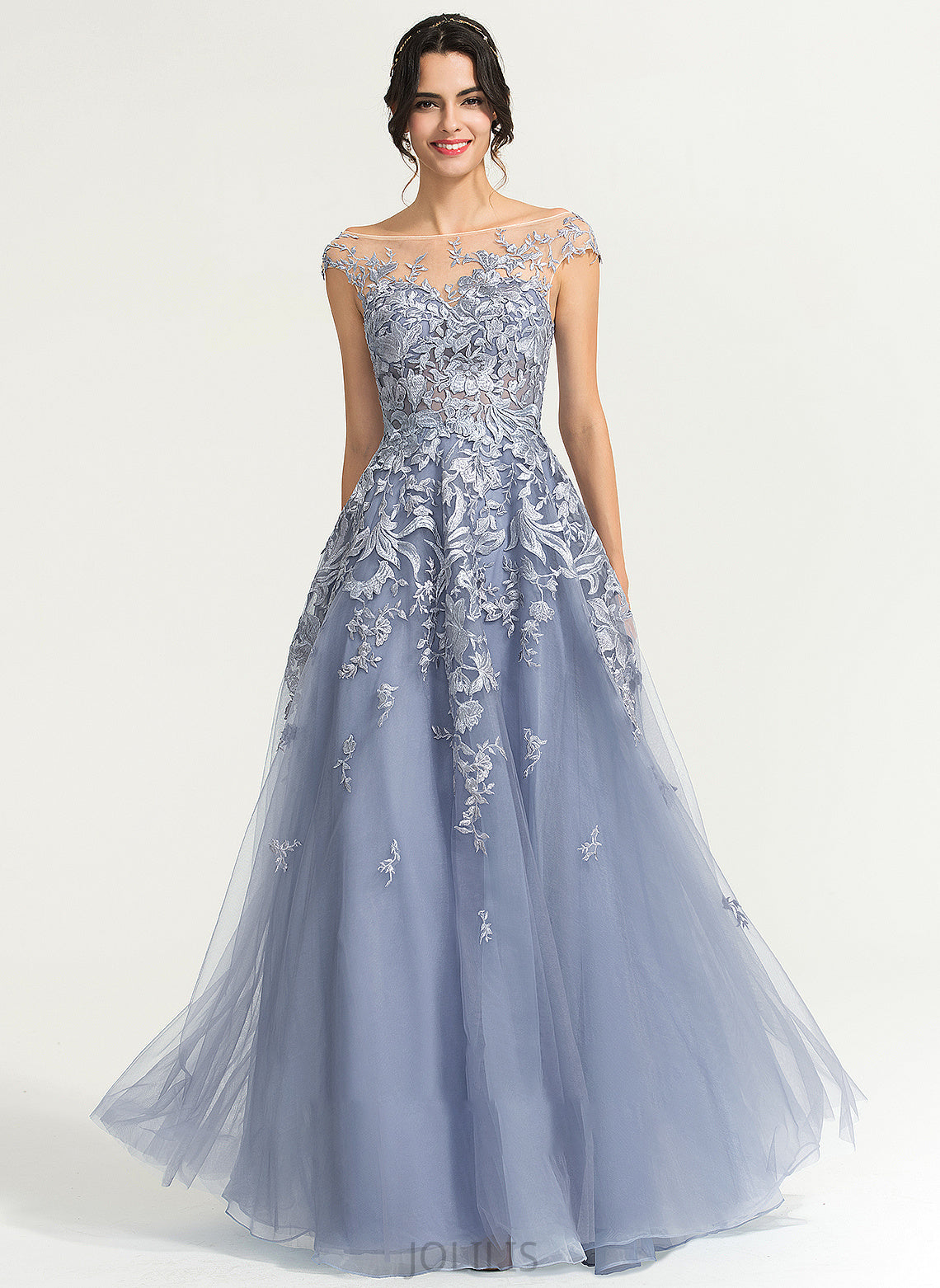 Floor-Length Ball-Gown/Princess Tulle Prom Dresses Jaylene Neck Scoop