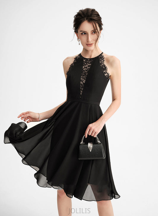 Scoop Chiffon A-Line Winifred Knee-Length With Homecoming Lace Neck Dress Homecoming Dresses