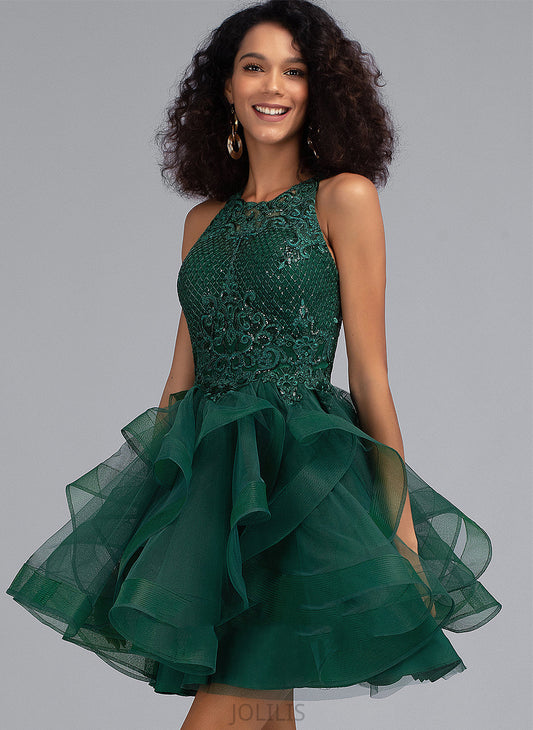 Lace With Short/Mini Ball-Gown/Princess Homecoming Scoop Sequins Tulle Homecoming Dresses Lucille Neck Dress