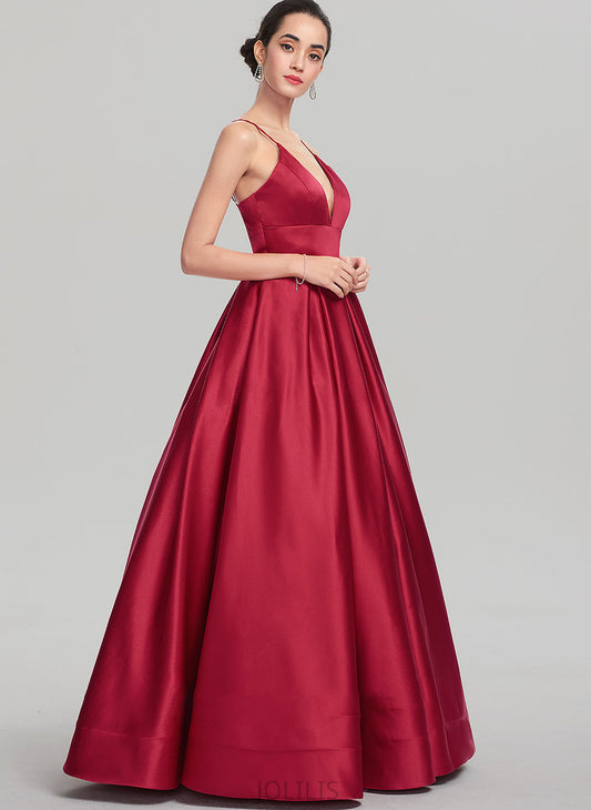 Prom Dresses V-neck Floor-Length Satin Naomi Ball-Gown/Princess