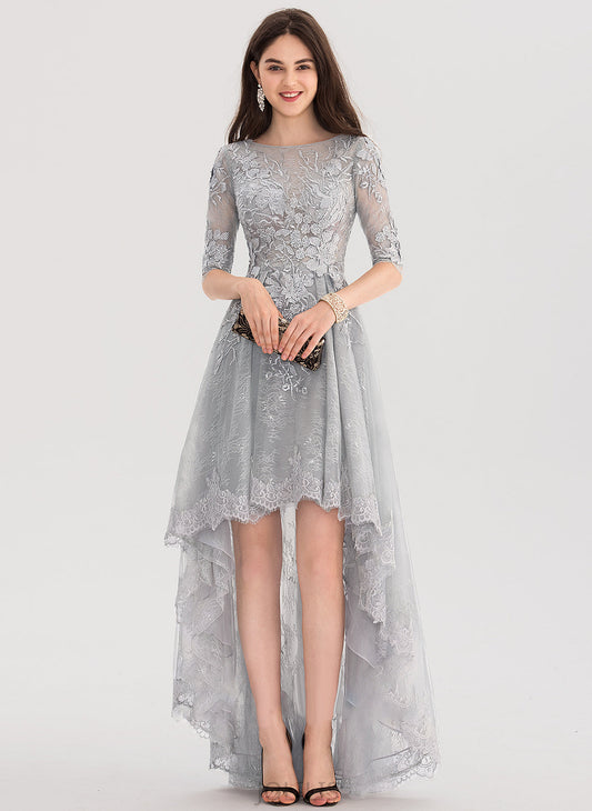 Tulle Asymmetrical Prom Dresses Lace Scoop Reina Ball-Gown/Princess Neck