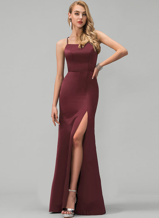 Satin Floor-Length Sheath/Column Square Prom Dresses Emily