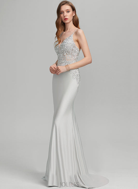 Sequins Prom Dresses Trumpet/Mermaid Sweep With Train Rihanna V-neck