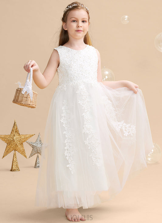 Dress With Ankle-length Scoop Girl Neck Beading/Appliques Satin/Tulle - Flower Girl Dresses Marian Flower Sleeveless Ball Gown