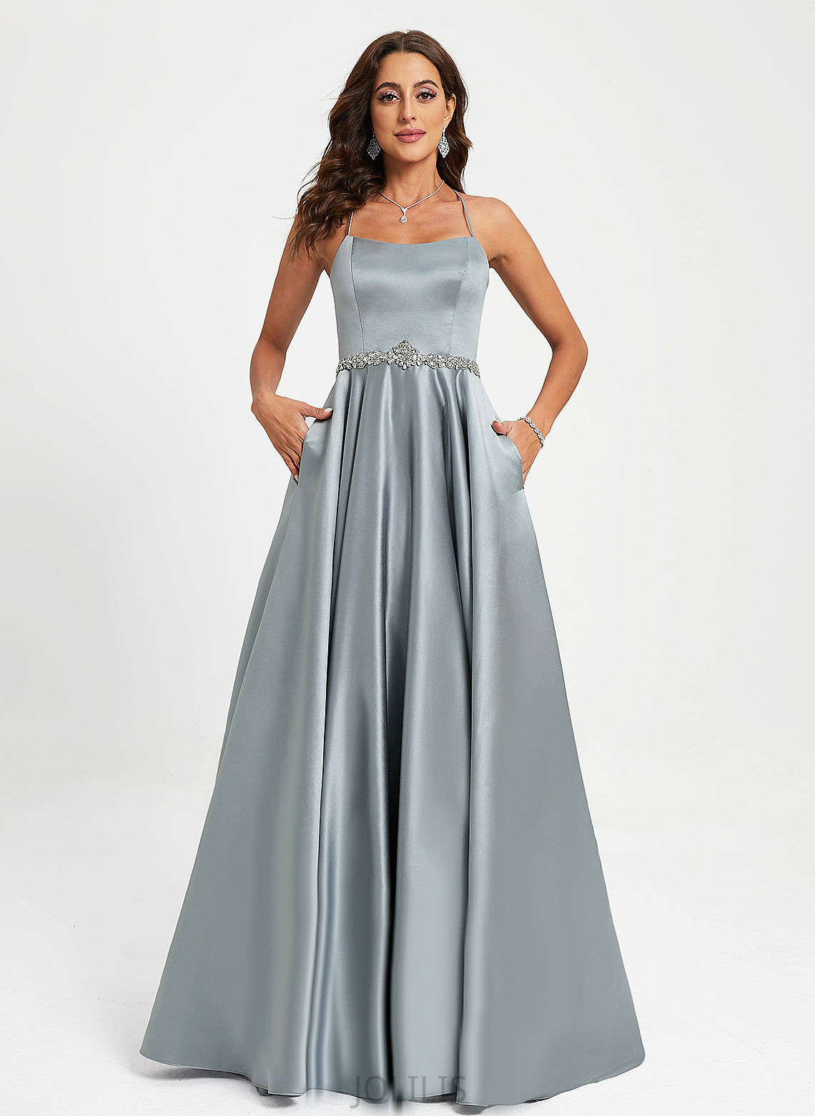 Prom Dresses Scoop Satin Floor-Length With A-Line Giuliana Beading