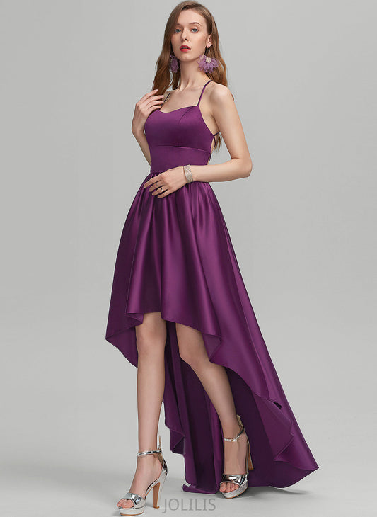 Naima Asymmetrical Ball-Gown/Princess Square Prom Dresses Satin Neckline