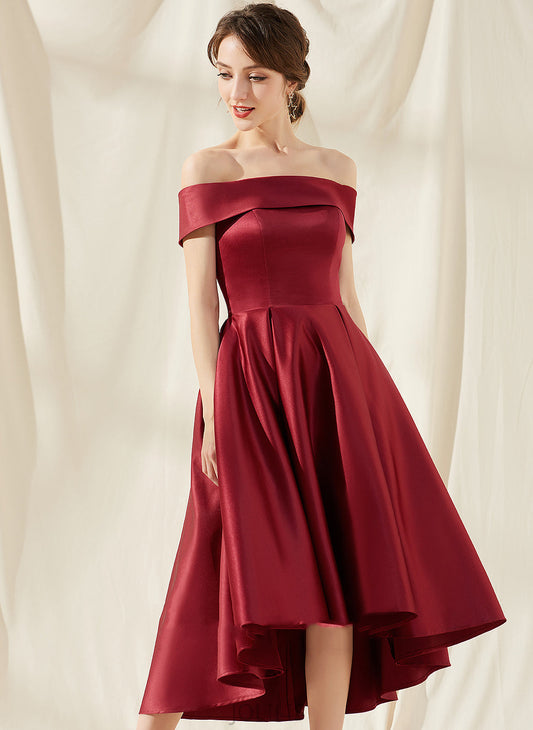 A-Line Dress Off-the-Shoulder Homecoming Pockets Asymmetrical Scarlett Homecoming Dresses With Satin