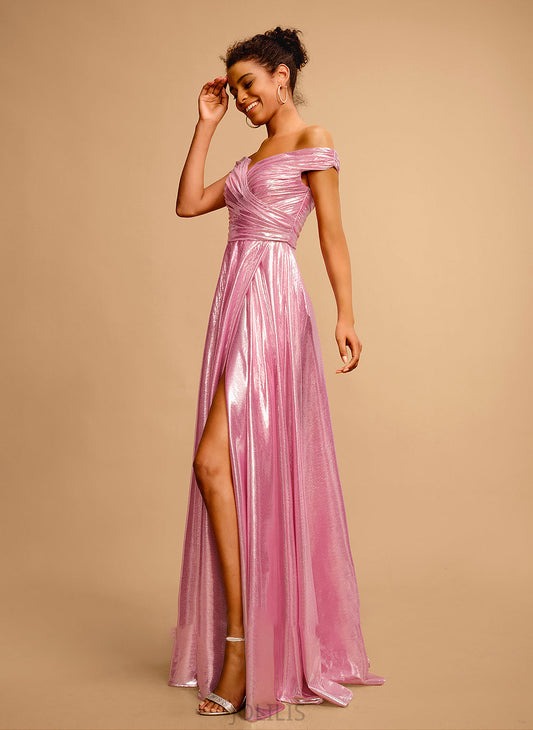 Sandra Prom Dresses Off-the-Shoulder Sequins A-Line With Satin Pleated Floor-Length