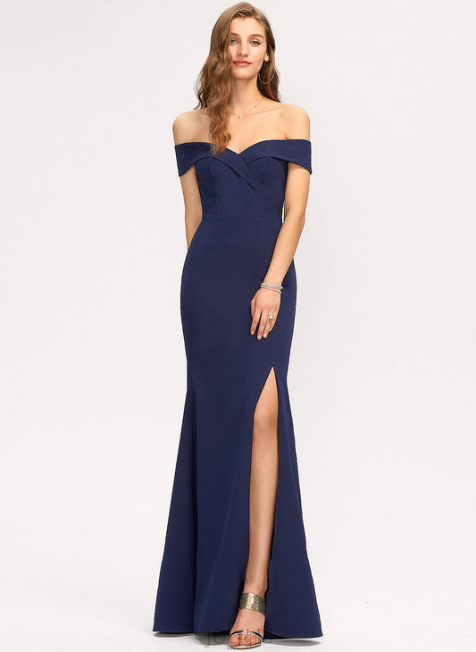 With Crepe Off-the-Shoulder Trumpet/Mermaid Front Split Nancy Stretch Floor-Length Prom Dresses