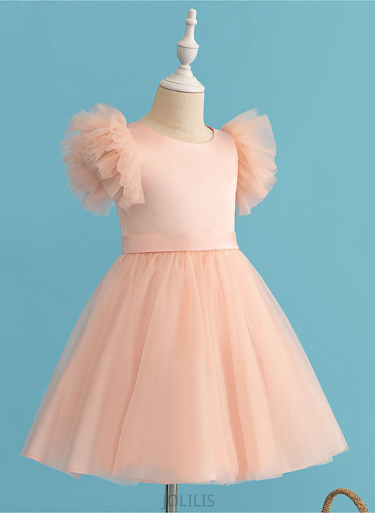 Tulle - Neck A-Line Flower Flower Girl Dresses Girl Scoop Short Dress Knee-length Sleeves Ariella