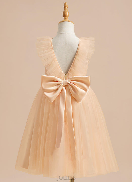 A-Line Dress Neck Angelina Girl Flower Girl Dresses Sleeveless Knee-length With Bow(s) Scoop - Tulle Flower