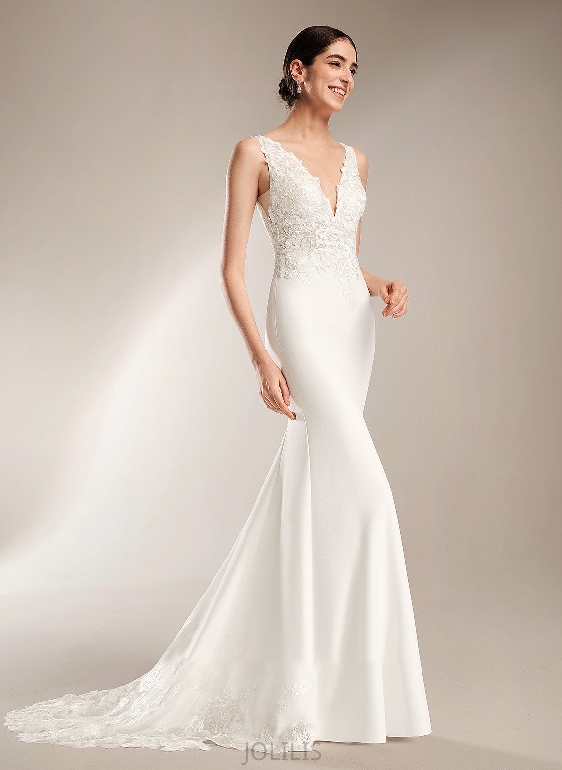 Wedding Dresses Train Emily With Sheath/Column Sequins V-neck Court Dress Wedding