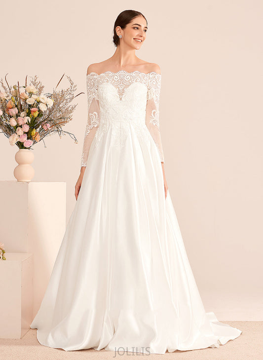 Wedding Jadyn Lace Off-the-Shoulder Ball-Gown/Princess With Wedding Dresses Court Train Dress