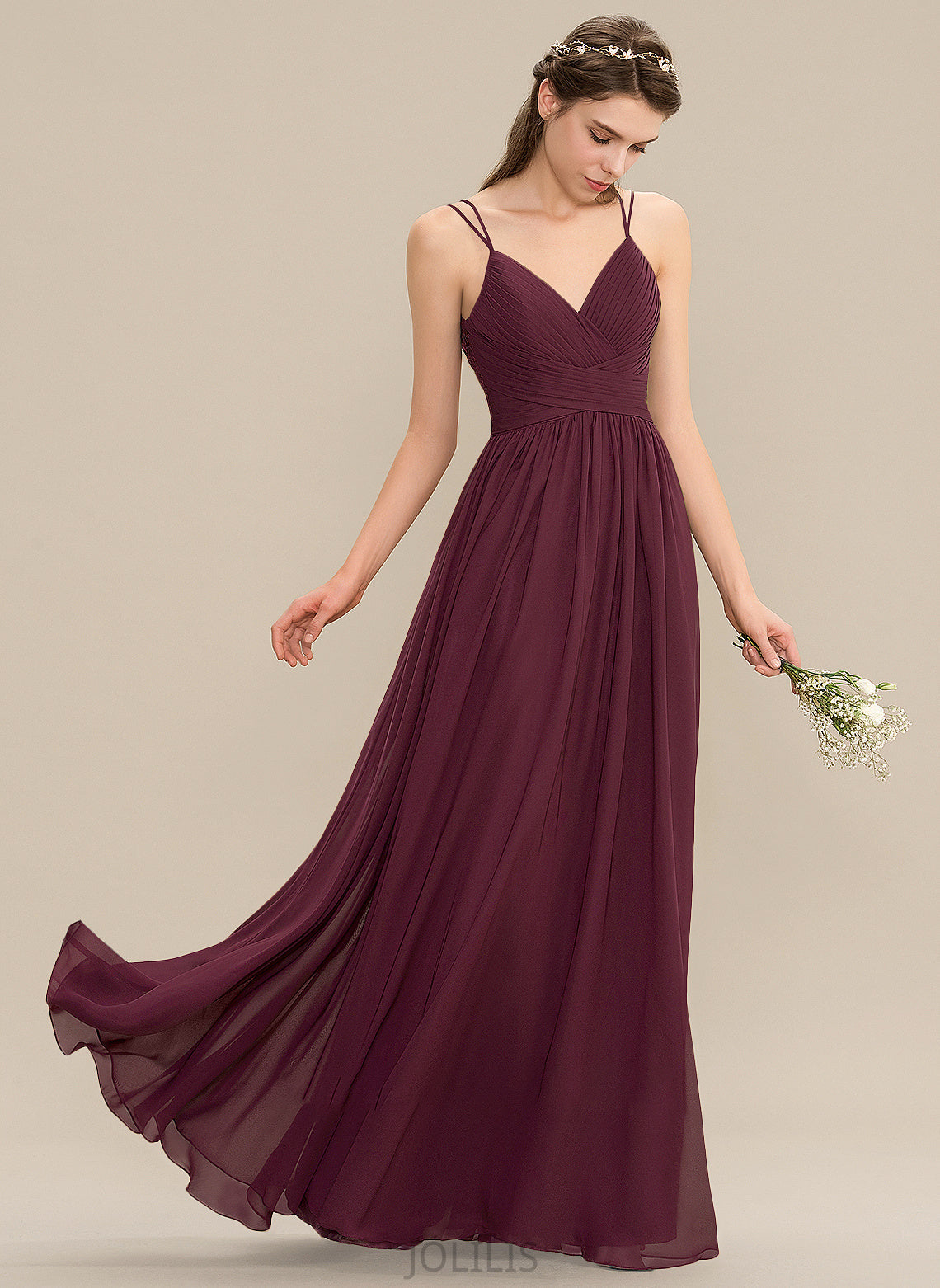 Aniyah V-neck A-Line With Prom Dresses Chiffon Lace Ruffle Floor-Length