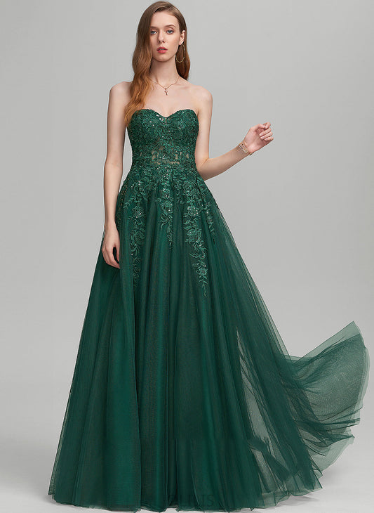 Ball-Gown/Princess With Prom Dresses Tulle Rosemary Sweetheart Floor-Length Sequins