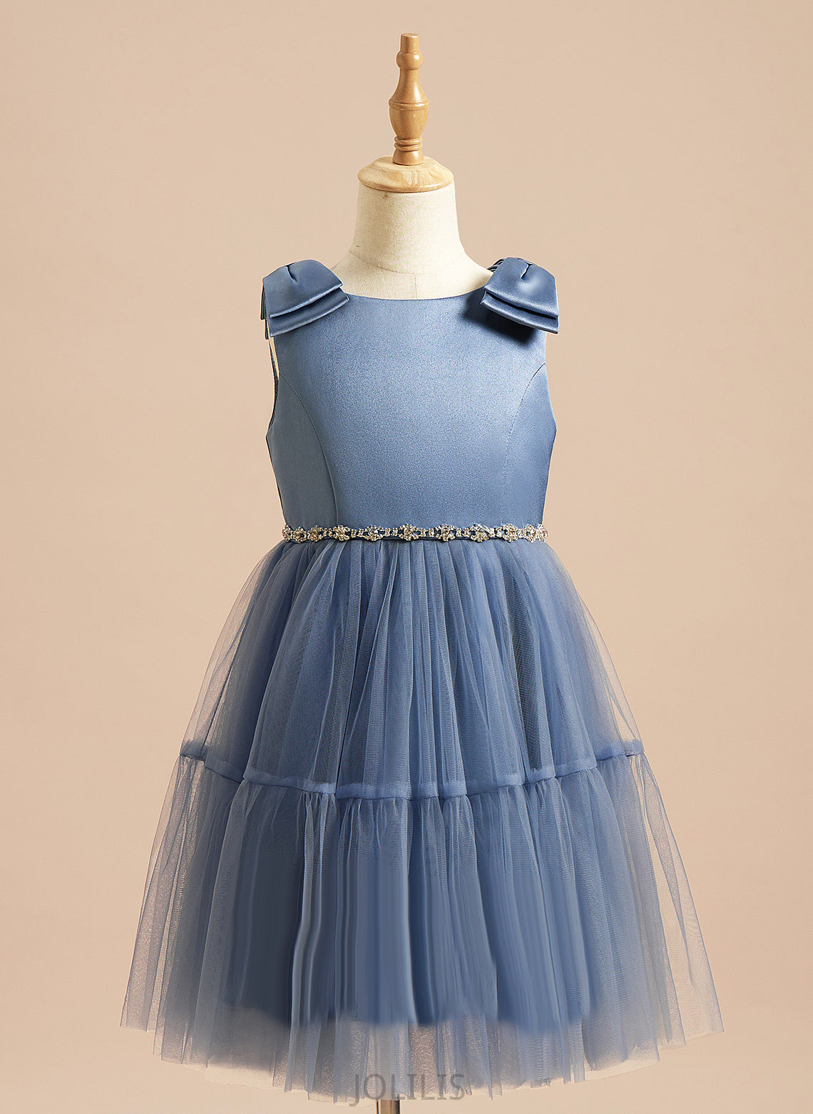 Neck Girl Scoop Sleeveless Knee-length - Beading/Bow(s) With Dress Flower Flower Girl Dresses A-Line Lyla Satin/Tulle