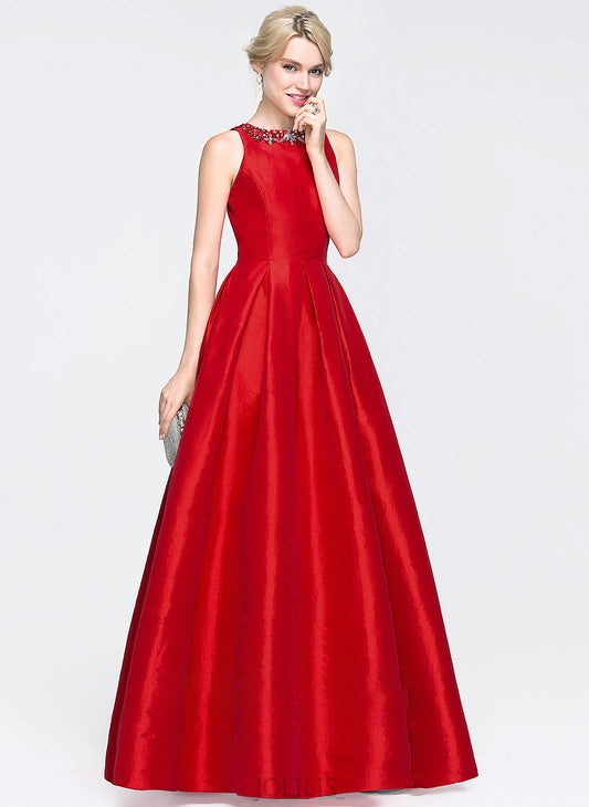 Ball-Gown/Princess Scoop Shayna Taffeta Sequins Neck With Prom Dresses Floor-Length Beading