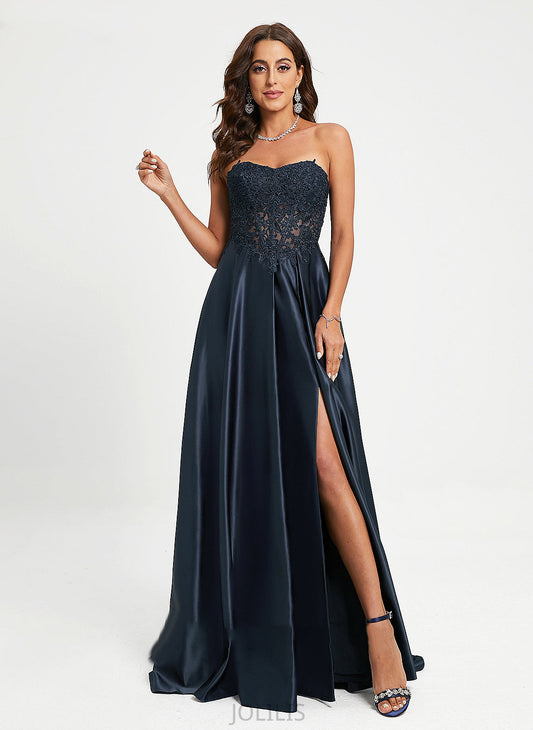 Sweep A-Line With Prom Dresses Sweetheart Eliana Lace Train Satin