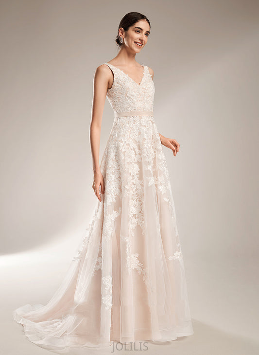 Wedding Dresses Vivien Tulle Lace V-neck Dress Court Wedding A-Line Train