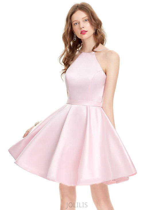 Short/Mini Alexandra Homecoming Homecoming Dresses Scoop Neck Dress Satin A-Line