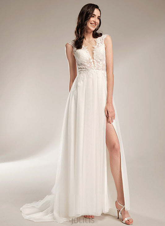 Vanessa A-Line Dress Wedding Wedding Dresses Sequins Train With V-neck Court