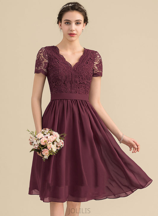 With Chiffon Homecoming Dresses Homecoming Dress Knee-Length V-neck Lace A-Line Lace Jode