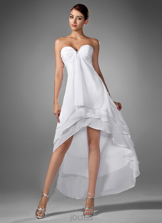 Sweetheart Asymmetrical Homecoming Ruffle Dress A-Line Chiffon Homecoming Dresses Beading With Sadie