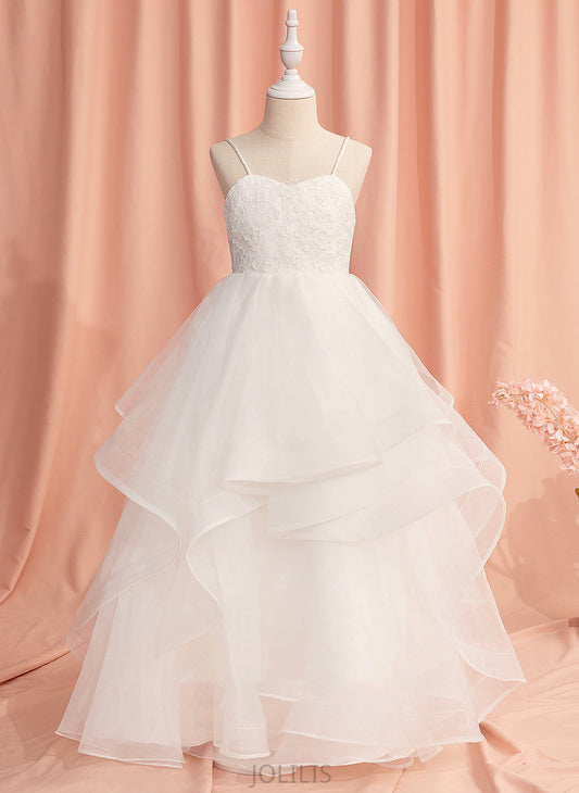 Sweetheart/Straps Girl Flower - Dress Ball-Gown/Princess Floor-length Tulle Lace/Flower(s) Flower Girl Dresses With Kayden Sleeveless