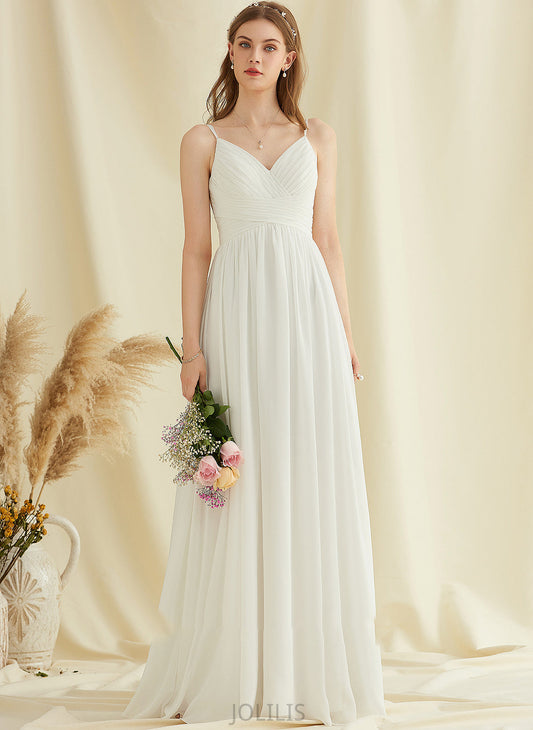 With Micah Wedding Dresses Floor-Length Chiffon A-Line Lace Dress Wedding V-neck