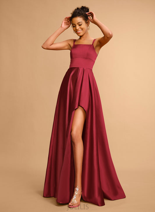 Satin Floor-Length A-Line Square Robin Prom Dresses