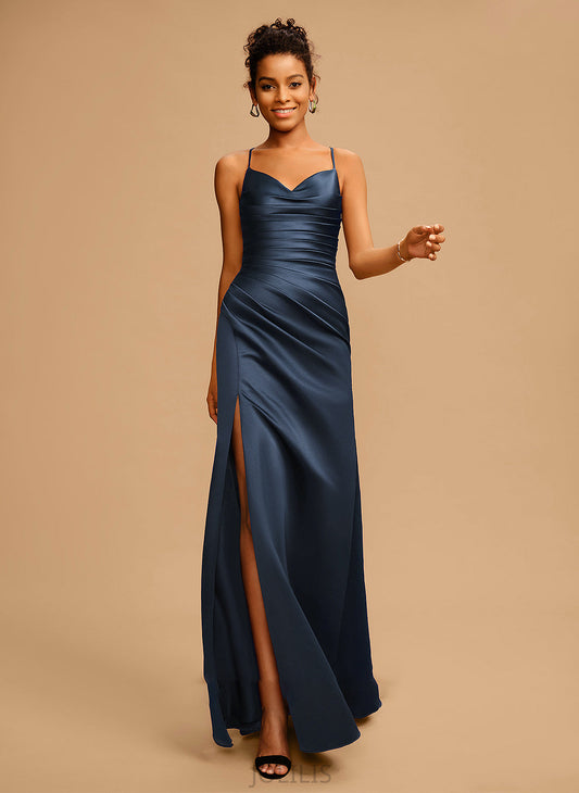 Prom Dresses Sheath/Column V-neck With Satin Floor-Length Heidi Pleated