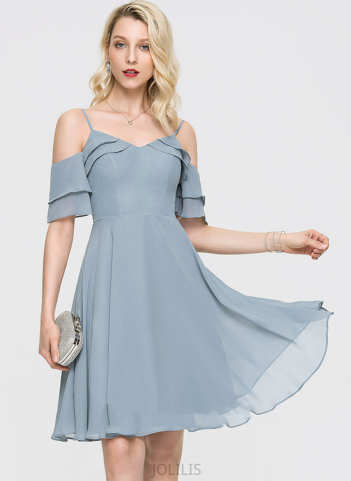 Jess Cascading Chiffon Homecoming Dresses Ruffles Knee-Length V-neck Dress With A-Line Homecoming