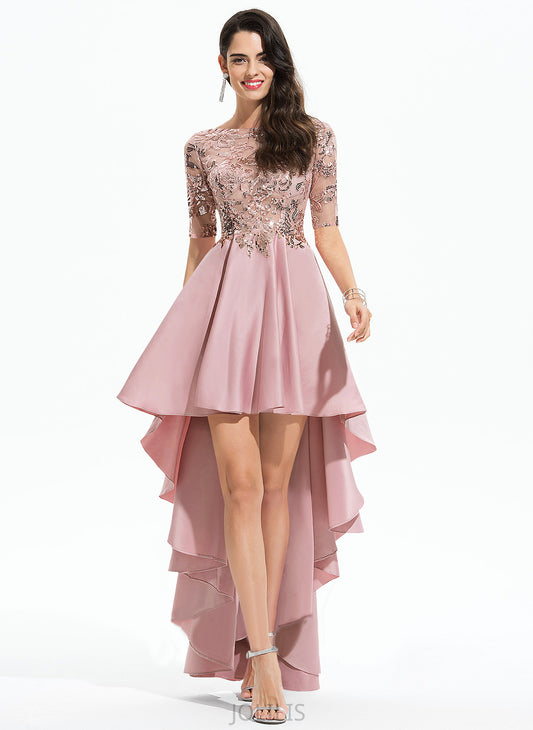 Satin Prom Dresses Jennifer Sequins Scoop With A-Line Asymmetrical