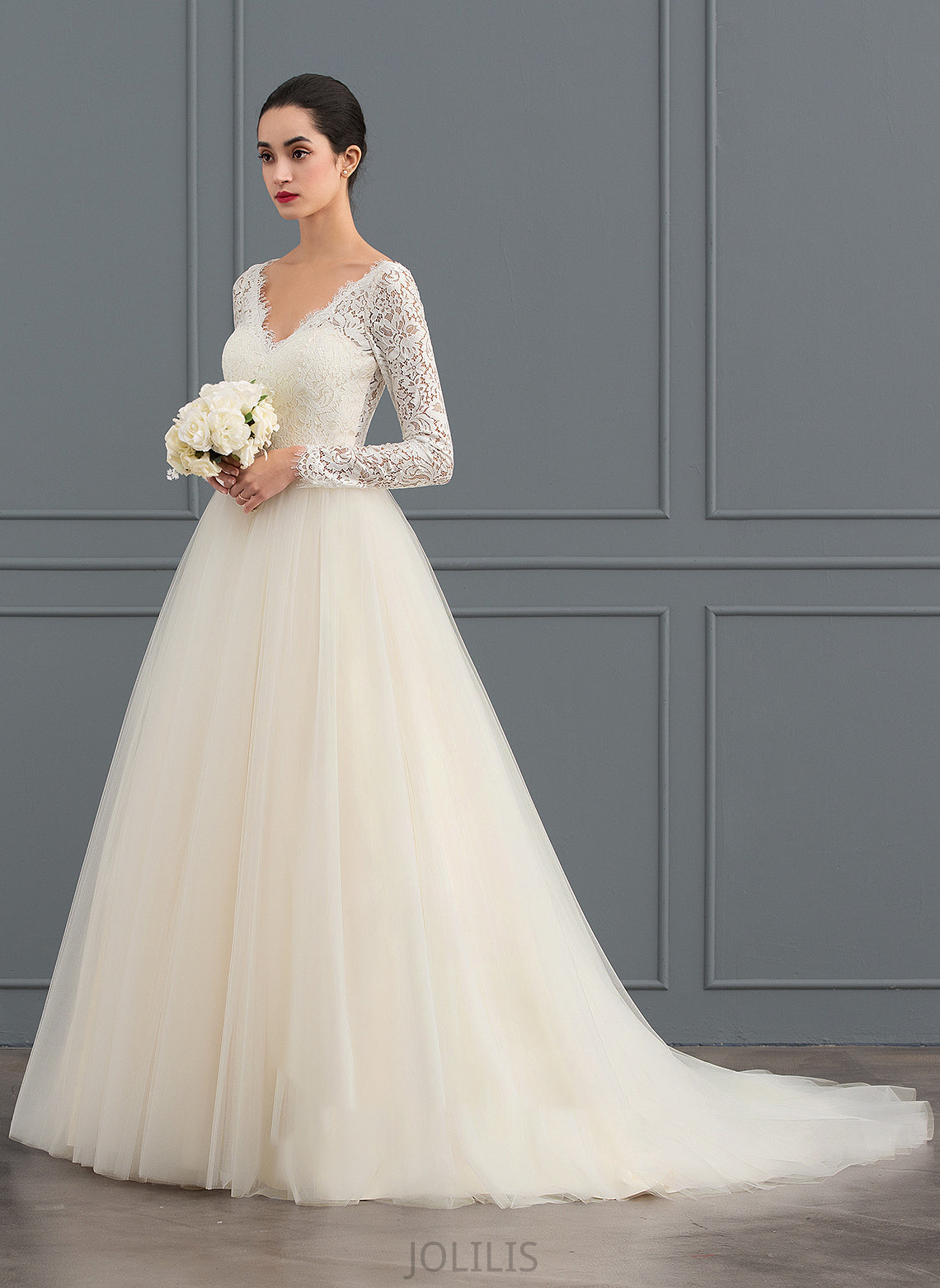 Wedding Train Lace Tulle Ball-Gown/Princess Court Dress Wedding Dresses Piper V-neck