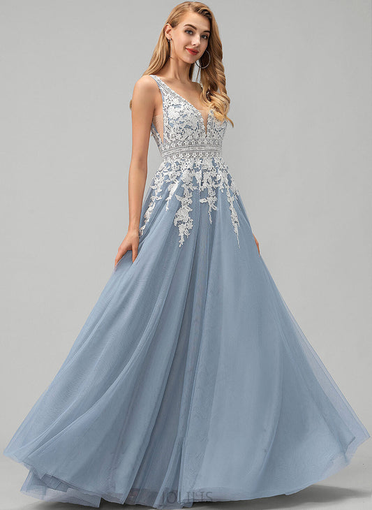 Kirsten Floor-Length Ball-Gown/Princess Wedding Tulle V-neck With Wedding Dresses Lace Dress