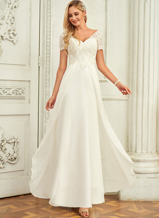 Floor-Length A-Line With Chiffon Alisa Dress Wedding Wedding Dresses V-neck Lace